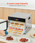 Food Dehydrator Machine, 6 Stainless Steel Trays, 400W Electric Food Dryer with Adjustable Temperature & 24-Hour Timer, Freeze Dryer for Jerky, Meat, Fruit, Vegetables, Herbs, Dog Treats