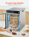 12 Tray Rotary Food Dehydrator 800W Stainless Steel Fruit