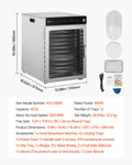 12 Tray Rotary Food Dehydrator 800W Stainless Steel Fruit