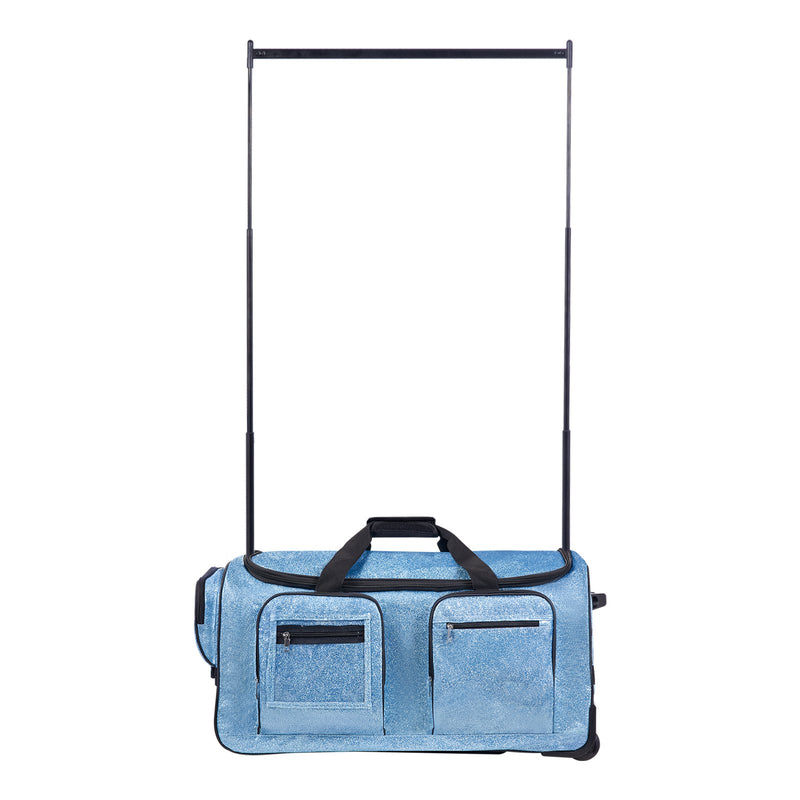 Dance Bag with Garment Rack Rolling Duffel Wheels USB Port Blue