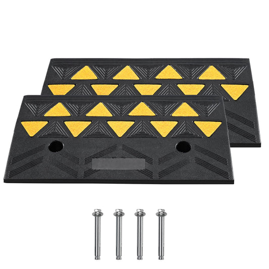 Rubber Curb Ramp 2 Pack, 11 cm Rise Height Heavy-Duty 15 tons Load Capacity Threshold Ramps, Driveway Ramps with Stable Grid Structure for Cars, Wheelchairs, Bikes, Motorcycles