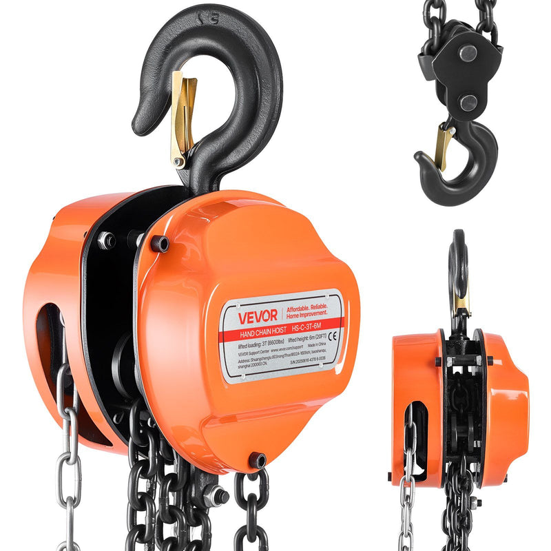 Hand Chain Hoist 3 Ton 6m Lifting Height G80 Galvanized Chain Orange
