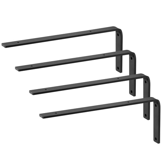 Shelf Bracket, Heavy Duty Floating Shelf Brackets 25.6 x 15.5 cm, 4 Pcs Brackets for Shelves, 5mm Thick Matte Black L Shelf Bracket,Steel Shelving Brackets with 72.6 kg Load Capacity