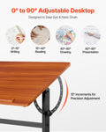 Adjustable Drafting Table 0-90° Tilt Wooden Drawing Desk H-Frame