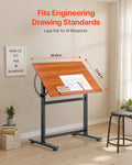 Adjustable Drafting Table 0-90° Tilt Wooden Drawing Desk H-Frame
