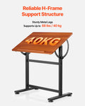 Adjustable Drafting Table 0-90° Tilt Wooden Drawing Desk H-Frame