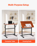 Adjustable Drafting Table 0-90° Tilt Wooden Drawing Desk H-Frame