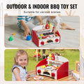 26pc Kids BBQ Grill Playset Wooden Cooking Toy Set Sound Effects