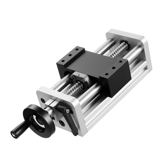 Linear Stage Actuator, 100 mm Effective Stroke, Ball Screw CNC Linear Motion Guide Rail, Double Optical Axis, C7 High-Precision, Bearing Slide Block, Manual Handwheel, for CNC Router X Y Z Axis