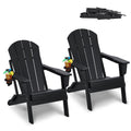 Adirondack Chair Set 2 Plastic Folding Black Cup Holder Outdoor