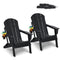 Adirondack Chair Set 2 Plastic Folding Black Cup Holder Outdoor