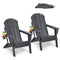Adirondack Chair Set 2 Plastic Folding Grey Outdoor Patio Cup Holder