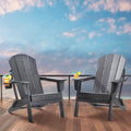 Adirondack Chair Set 2 Plastic Folding Grey Outdoor Patio Cup Holder