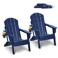 Adirondack Chair Set 2 Plastic Folding Outdoor Navy Blue Cup Holder