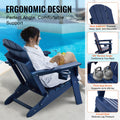 Adirondack Chair Set 2 Plastic Folding Outdoor Navy Blue Cup Holder