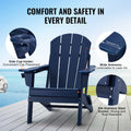 Adirondack Chair Set 2 Plastic Folding Outdoor Navy Blue Cup Holder