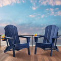 Adirondack Chair Set 2 Plastic Folding Outdoor Navy Blue Cup Holder