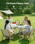 4ft Folding Table Heavy Duty Portable Plastic Rectangle White