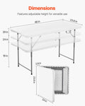 4ft Folding Table Heavy Duty Portable Plastic Rectangle White