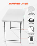 4ft Folding Table Heavy Duty Portable Plastic Rectangle White