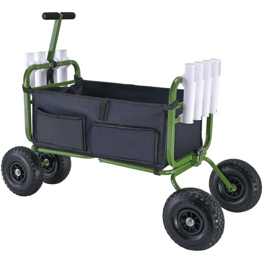 Beach Fishing Cart 136kg 4 Wheel Foldable Steel Trolley 8 Rod Holder
