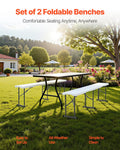 Plastic Folding Bench 6ft White 2 Pack HDPE Indoor Outdoor Picnic