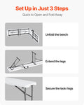Plastic Folding Bench 6ft White 2 Pack HDPE Indoor Outdoor Picnic