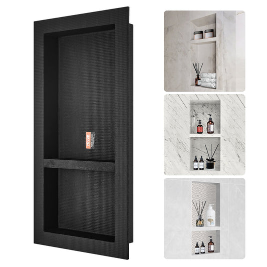 Cefito Shower Niche 40x81cm Double Shelf Black Recessed Wall Tile