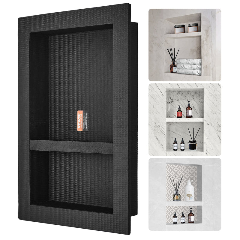 Shower Niche Recessed 40x60cm Double Shelf Black Tile Ready