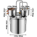 Alcohol Still, 5 Gal / 19 L Stainless Steel Water Alcohol Distiller with Copper Coil for Fast Cooling, Dual Condenser Distiller Kit with Secondary Distillation, for Wine Whisky Brandy, Silver