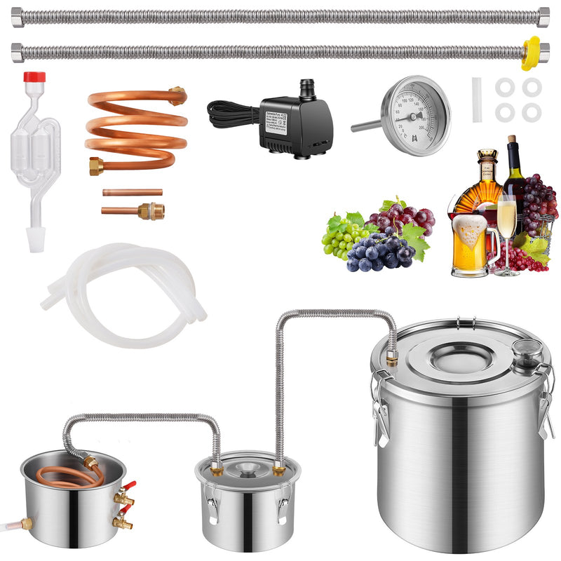 Alcohol Still 19L Stainless Steel Distiller Copper Coil Dual Condenser