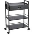 Beauty Salon Trolley Cart, 3-Tier Hair Salon Stations Cabinet for Stylist with Lockable Drawer, MDF Rolling Storage Station with 4 Wheels (2 Lockable) for Beauty SPA Barbershop Tattoo