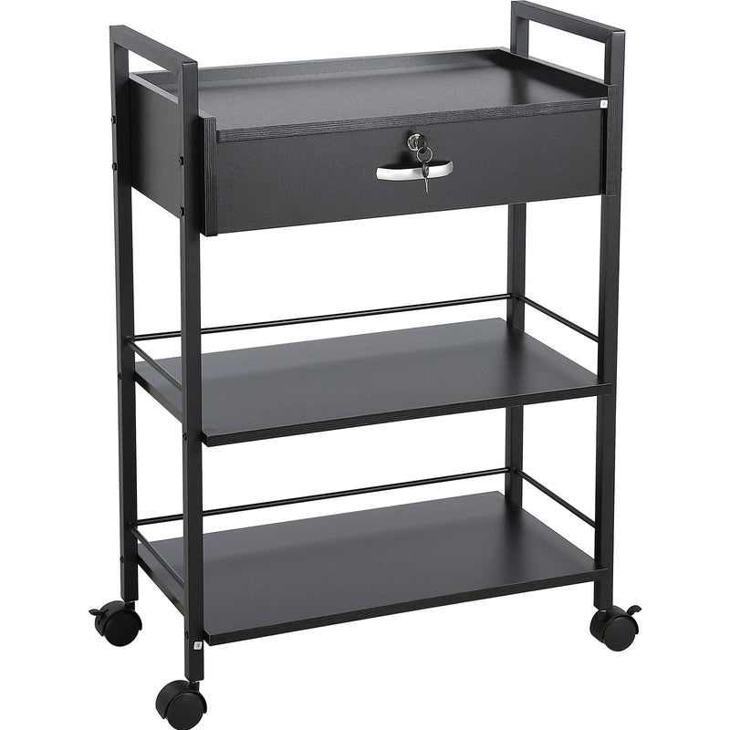 Beauty Salon Trolley Cart, 3-Tier Hair Salon Stations Cabinet for Stylist with Lockable Drawer, MDF Rolling Storage Station with 4 Wheels (2 Lockable) for Beauty SPA Barbershop Tattoo