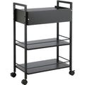 Beauty Salon Trolley Cart, 3-Tier Hair Salon Stations Cabinet for Stylist with Lockable Drawer, MDF Rolling Storage Station with 4 Wheels (2 Lockable) for Beauty SPA Barbershop Tattoo