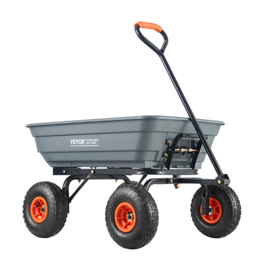 Poly Garden Dump Cart 272kg Capacity Steel Frame 10" Tires