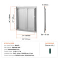 BBQ Access Door, 610x610 mm Double Outdoor Kitchen Door, Stainless Steel Flush Mount Door, Wall Vertical Door with Recessed Handles , for BBQ Island, Grilling Station, Outside Cabinet