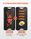 Cast Iron Reversible Grill Griddle 20x10 inch Portable Black