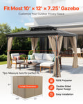 Gazebo Curtains 12' x 10' 4-Panel Outdoor Privacy Khaki Zippers