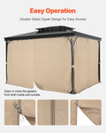 Gazebo Curtains 12' x 10' 4-Panel Outdoor Privacy Khaki Zippers
