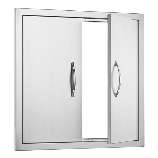 BBQ Access Door, 610x610 mm Double Outdoor Kitchen Door, Stainless Steel Flush Mount Door, Double Wall Vertical Door with Handles and Hooks, for BBQ Island, Grilling Station, Outside Cabinet