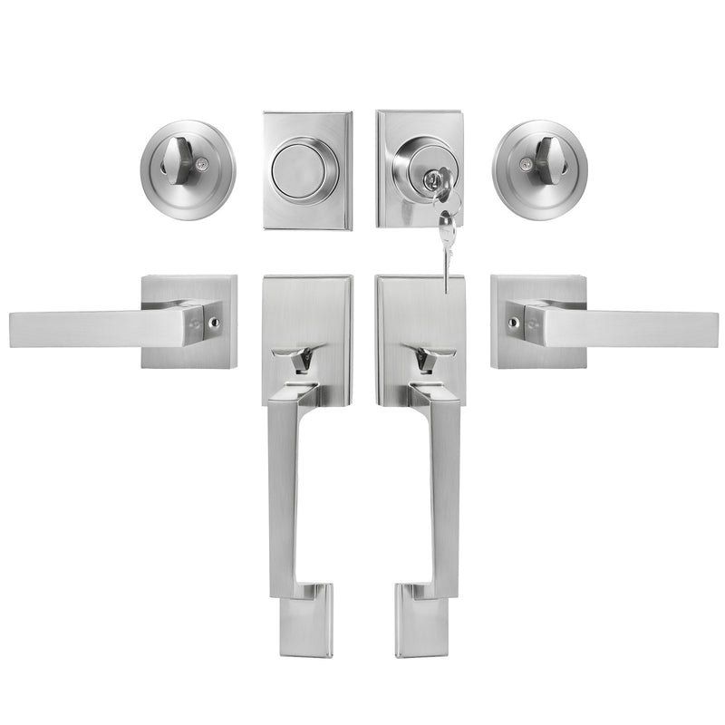 Double Door Handle Set Satin Nickel Square Lever Heavy Duty
