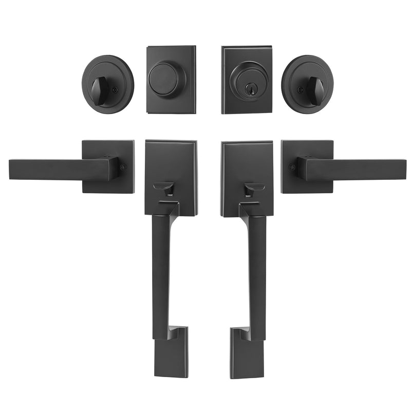 Double Door Handle Set Matte Black Square Lever Heavy Duty