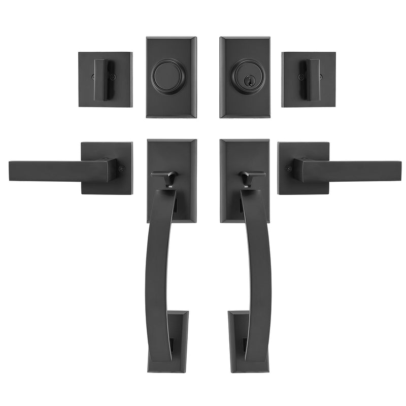Double Door Handle Set Matte Black Arched Lever Heavy Duty Lock