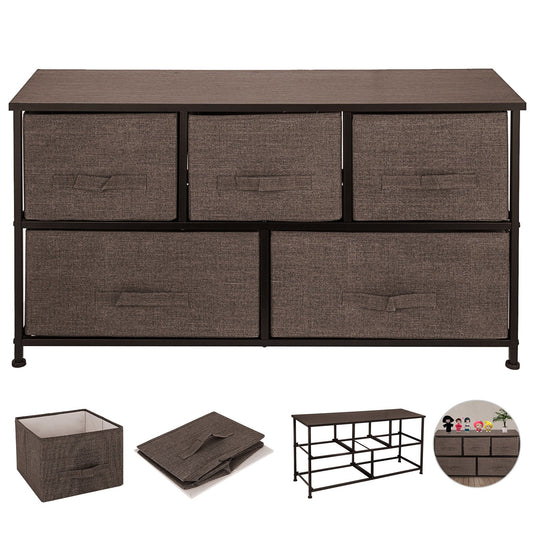 Dresser Storage Tower 5 Drawer Fabric Cube Cabinet Coffee