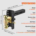 Adjustable Trailer Hitch, 152.4 mm Drop & 114.3 mm Rise Hitch Ball Mount with 50.8 mm Receiver, Solid Tube, 6350 kg GTW, 50.8 mm and 58.7 mm 45# Steel Tow Balls with Key Lock for Truck Towing