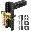 Adjustable Trailer Hitch, 25 cm Drop & 21.59 cm Rise Hitch Ball Mount with 6.35 cm Receiver Solid Tube, 6577 kgs GTW, 5.08 cm & 5.08-0.79 cm 45# Steel Tow Balls with Key Lock for Truck Towing