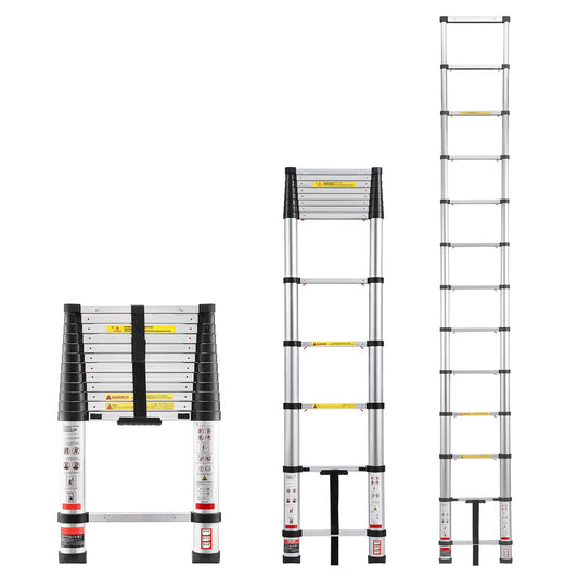 3.8m Telescoping Ladder Aluminum 150kg Capacity Collapsible Extension