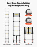 3.8m Telescoping Ladder Aluminum 150kg Capacity Collapsible Extension