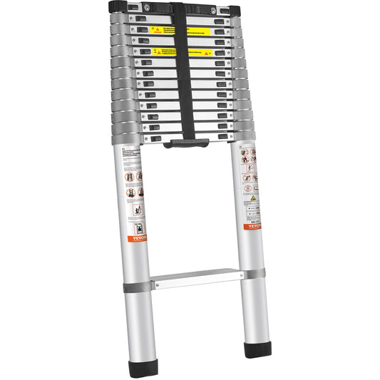 Telescoping Ladder 563.9cm Aluminum 400LBS Capacity Non-slip Feet