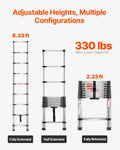 Telescoping Ladder 2540mm Stainless Steel 150kg Capacity 9-Step
